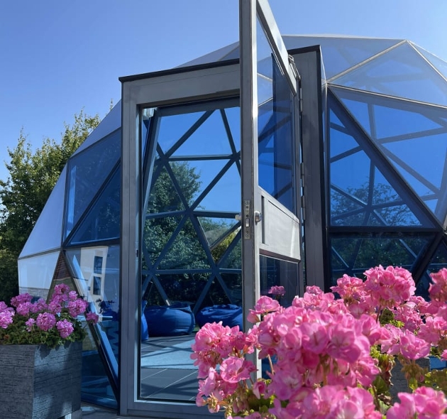 glass outhouse at retreat