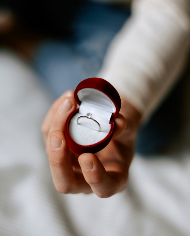 heart shaped box with engagement ring