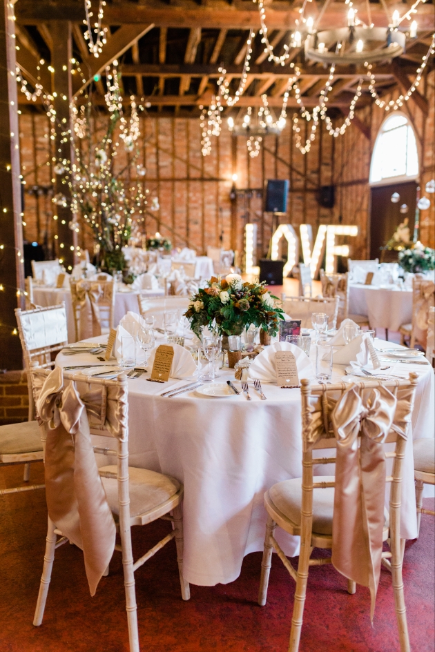 fairylit interior of wedding breakfast room